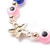 Evil Eye Resin Bead & Starfish Alloy Rhinestone Braided Beaded Bracelets for Girl Women BJEW-JB08740-05-5
