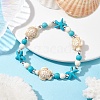 Turtle & Starfish Synthetic Turquoise Beaded Stretch Bracelet BJEW-JB09968-01-1