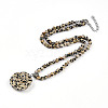 Natural Dalmatian Jasper 4.5mm Round Beaded Flower Pendant Necklaces NJEW-T016-04H-3