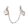 Brass Clear Cubic Zirconia European Safety Chains wtih Heart Charms KK-C085-15P-1