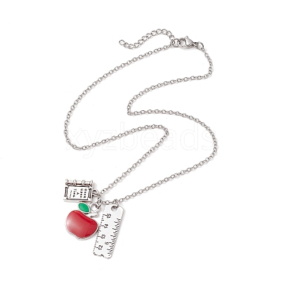 Teather's Day Alloy Red Apple Book Ruler Pendant Necklaces X1-NJEW-TA00185-1