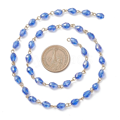 Oval Glass Beaded Link Chains AJEW-JB01471-01-1