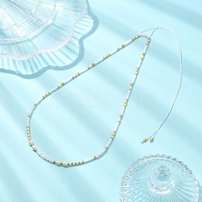 Boho Natural Cultured Freshwater Pearl & Round Seed Beaded Braided Necklaces for Women NJEW-JN06187-01-1