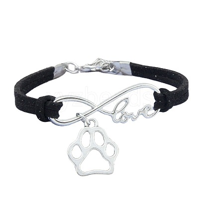 Infinity & Paw Print & Word Love Alloy with Suede Cord Charm Bracelets FS-WG0006A-06-1