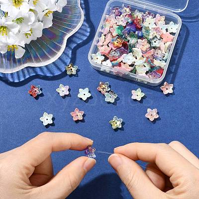 100Pcs 6 Colors Electroplate Two Tone Transparent Resin Beads RESI-CJ0005-28-1
