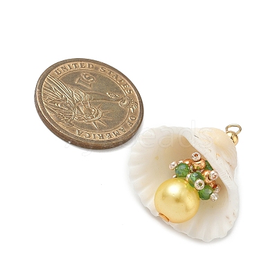 Natural Shell & Round Glass Pendants PALLOY-MZ00912-03-1