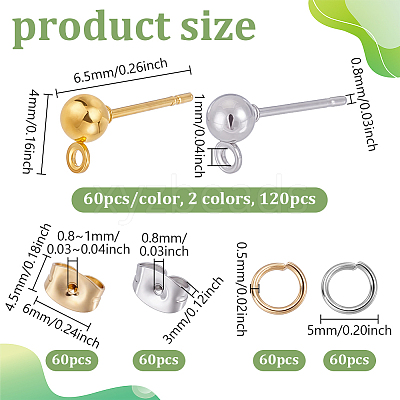 120Pcs 2 Color Iron Ball Stud Earring Findings DIY-UN0004-38-1