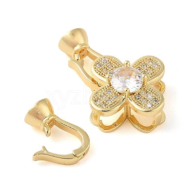 Rack Plating Brass Micro Pave Clear Cubic Zirconia Fold Over Clasps KK-S384-14G-1