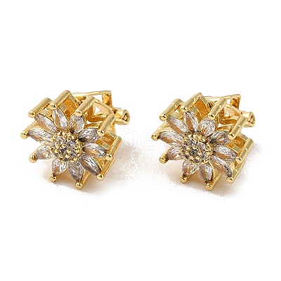 Rack Plating Real 18K Gold Plated Brass Sunflower Shape Clip-on Earrings X-EJEW-B034-05G-1