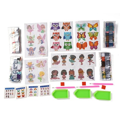 DIY Owl & Butterfly & Girl & Flower Fairy Diamond Painting Stickers Kits For Kids DIY-O016-22-1
