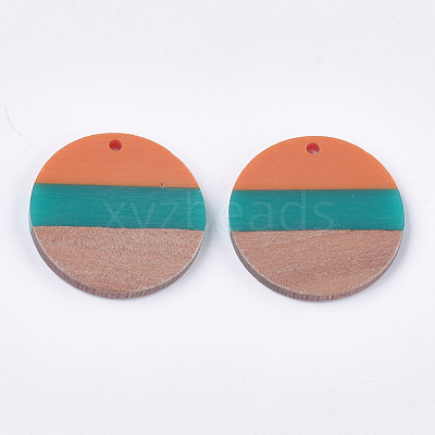 Tri-color Resin & Walnut Wood Pendants X-RESI-S358-78E-1
