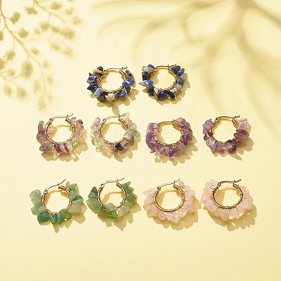 Natural Gemstone Chips Braided Hoop Earrings EJEW-JE04940-1