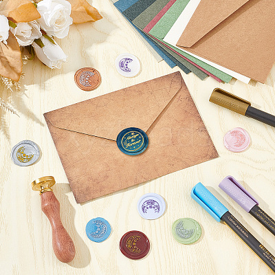 Brass Wax Seal Stamps with Wood Handle AJEW-WH0412-0114-1