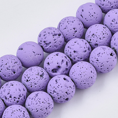 Spray Painted Natural Lava Rock Beads Strands G-N0324-D-06-1