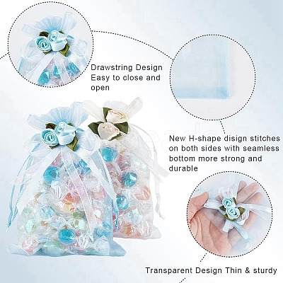 40Pcs 4 Colors 3D Flower Organza Drawstring Bags OP-BBC0001-06B-1
