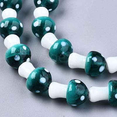 Mushroom Handmade Lampwork Beads Strands X-LAMP-R116-14-1
