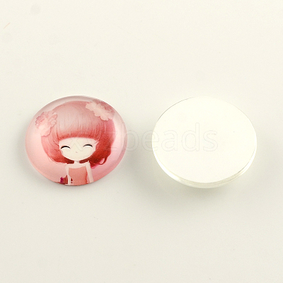 Little Girl Pattern Flatback Half Round Glass Dome Cabochons GGLA-R026-25mm-21-1