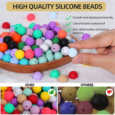 80Pcs Round Silicone Focal Beads SIL-SZ0001-24-14-1