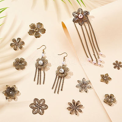200Pcs 10 Style Iron Bead Caps IFIN-PH0005-15AB-1