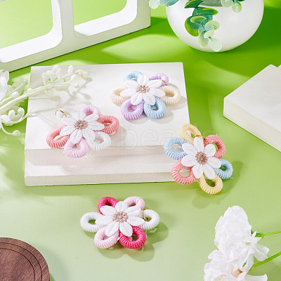 4Pcs Cloth Flower Pendants PALLOY-TAC0256-1