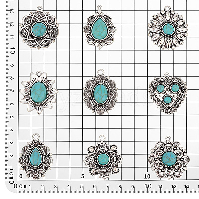24Pcs 12 Styles Synthetic Turquoise Pendants PALLOY-PH0002-19-1