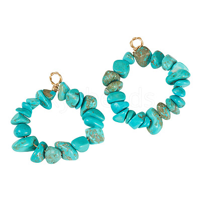 2Pcs Dyed Synthetic Turquoise Chip Beaded Pendants PALLOY-TAC0232-01-1