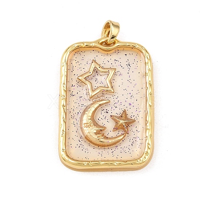 Transparent Epoxy Resin Brass Pendants KK-B163-01G-01-1