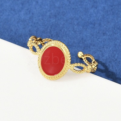 Oval 304 Stainless Steel Enamel Cuff Rings for Women RJEW-G355-01G-02-1