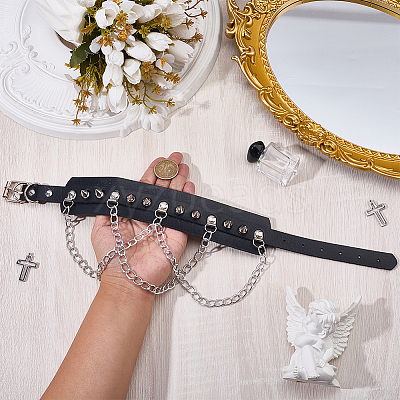 1Pc Punk PU Leather Necklaces NJEW-CL0001-24-1