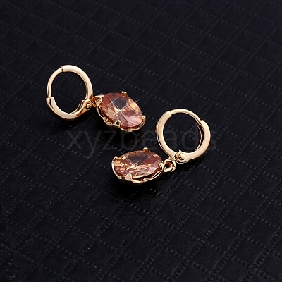 Real 18K Gold Plated Hot Trends Oval Brass Rhinestone Dangle Hoop Earrings EJEW-EE0001-122B-1