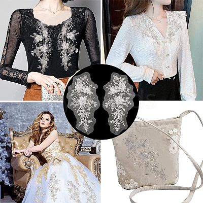 2Pcs 2 Style Flower of Life Pattern Polyester Computerized Embroidery Appliques DIY-GF0006-90-1