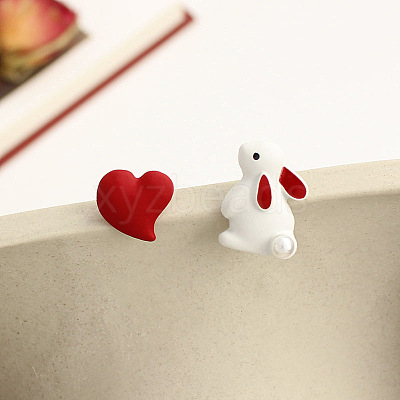Rabbit with Heart Alloy Enamel Stud Earrings FS-WG4A98E-01-1