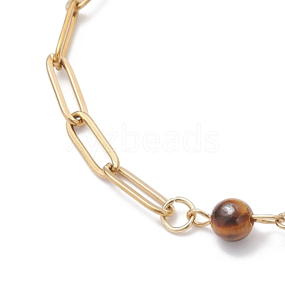 3Pcs Natural Carnelian & Green Aventurine & Tiger Eye Beaded Link Chain Bracelets BJEW-JB12657-1