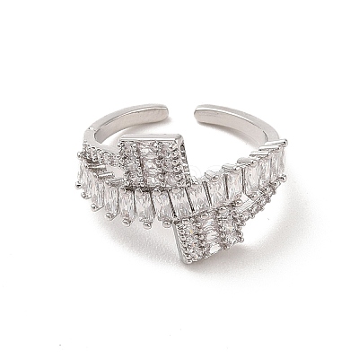 Brass Micro Pave Cubic Zirconia Open Cuff Rings RJEW-R146-16A-P-1