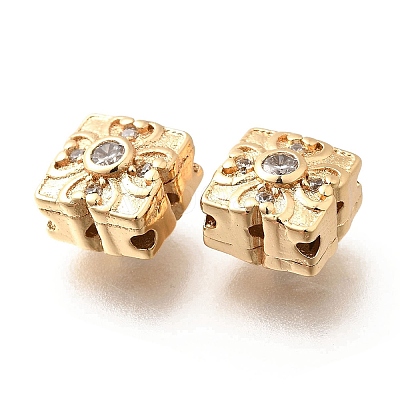 Brass Micro Pave Clear Cubic Zirconia Beads KK-M318-34G-01-1