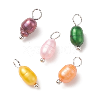 Dyed Natural Cultured Freshwater Pearl Rice Charms PALLOY-JF01948-02-1