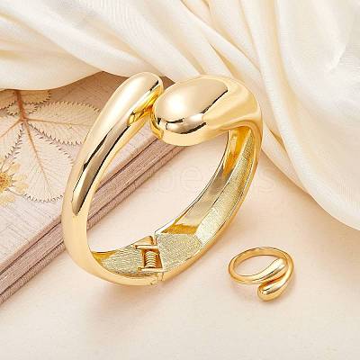 Brass Teardrop Open Cuff Rings & Open Cuff Bangles Jewelry Sets for Women SJEW-SZ0001-016G-1