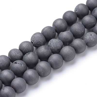 Electroplated Natural Druzy Geode Agate Bead Strands X-G-R345-8mm-52-1