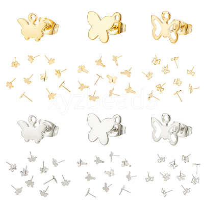 60Pcs 6 Style 304 Stainless Steel Stud Earring Findings STAS-DC0010-11-1