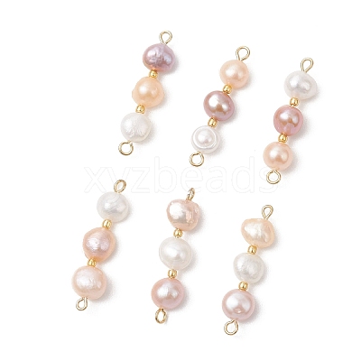 Three-Color Natural Pearl Potato Beaded Connector Charms PALLOY-JF04901-1