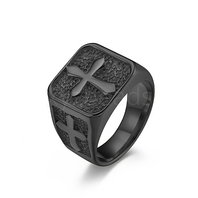 Square with Cross Pattern 304 Stainless Steel Finger Rings for Men FS-WGAC6B1-10-1