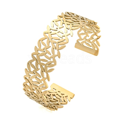 Ion Plating(IP) 304 Stainless Steel Hollow Open Cuff Bangles BJEW-S151-01G-06-1