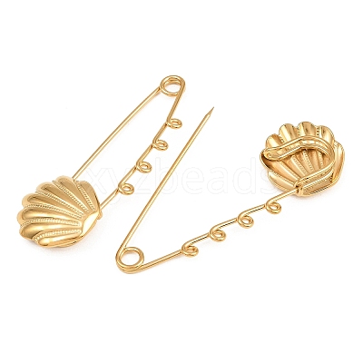 Shell Shape 304 Stainless Steel Safety Pins Brooch Findings SA-CBA098D-16F-G04-1