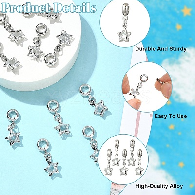 10Pcs Alloy Crystal Rhinestone Star European Dangle Charms MPDL-YW0001-06-1
