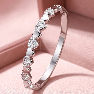 304 Stainless Steel Pave Clear Cubic Zirconia Hinged Cuff Bangles for Women WGF7C0B-01-1