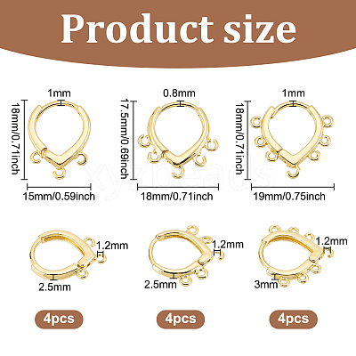 12Pcs 3 Style Brass Hoop Earring Findings KK-BC0012-37-1