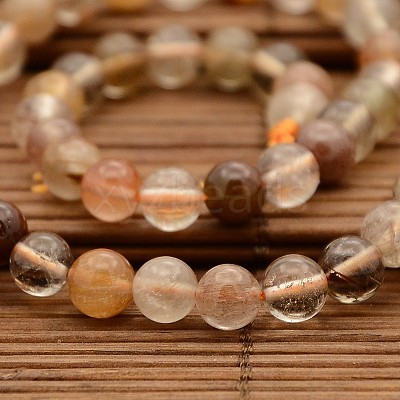 Natural Rutilated Quartz Round Bead Strands G-N0078-6mm-12-1