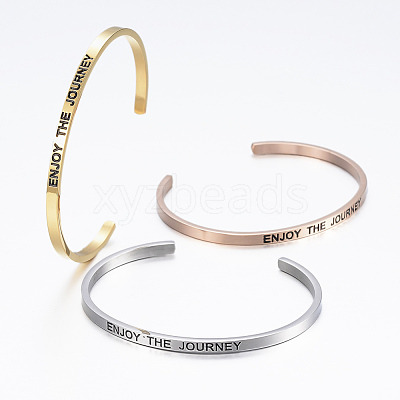 304 Stainless Steel Inspirational Cuff Bangles BJEW-K173-14-1