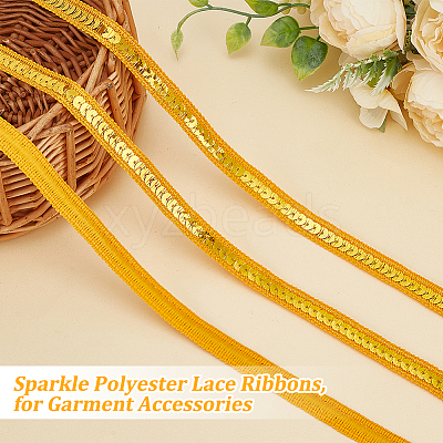 Sparkle Polyester Lace Ribbons OCOR-WH0090-67C-1