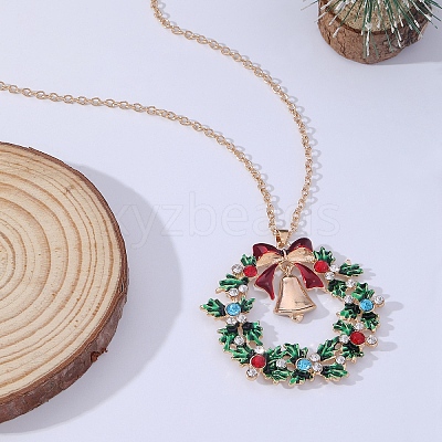 Christmas Wreath & Bell Alloy Rhinestone Pendant Necklaces & Dangle Earrings & Charm Bracelets & Brooch Sets WG06691-09-1